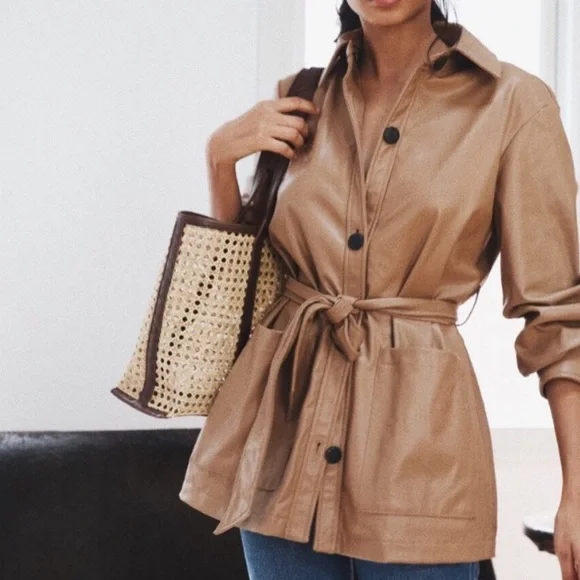 ZARA Faux Leather Belted Overshirt - Picture 2 of 10